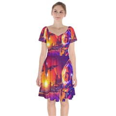 Far Future Human Colonization Short Sleeve Bardot Dress by Hannah976