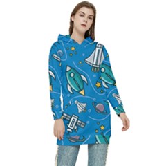 About Space Seamless Pattern Women s Long Oversized Pullover Hoodie by Hannah976