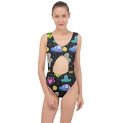 Seamless Pattern With Space Objects Ufo Rockets Aliens Hand Drawn Elements Space Center Cut Out Swimsuit by Hannah976