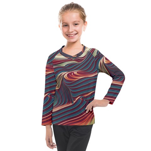 Dessert Storm Wave  pattern  Kids  Long Mesh T-shirt by coffeus