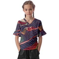 Dessert Storm Wave  pattern  Kids  V-neck Horn Sleeve Blouse by coffeus