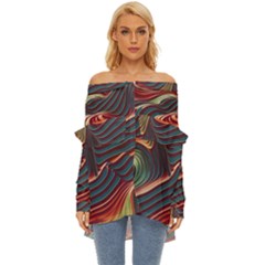Dessert Storm Wave  pattern  Off Shoulder Chiffon Pocket Shirt by coffeus