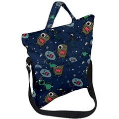 Monster Alien Pattern Seamless Background Fold Over Handle Tote Bag by Hannah976
