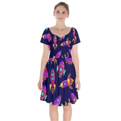Space Patterns Short Sleeve Bardot Dress by Hannah976