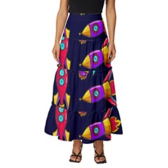 Space Patterns Tiered Ruffle Maxi Skirt by Hannah976