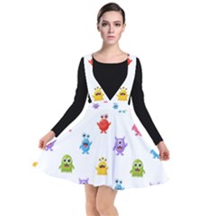 Seamless Pattern Cute Funny Monster Cartoon Isolated White Background Plunge Pinafore Dress by Hannah976