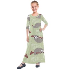 Sloths Pattern Design Kids  Quarter Sleeve Maxi Dress by Hannah976