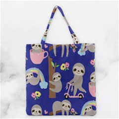 Hand Drawn Cute Sloth Pattern Background Grocery Tote Bag by Hannah976