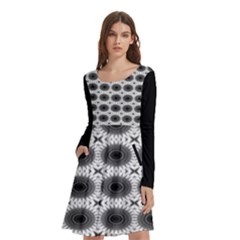 Cosmos Circles Long Sleeve Knee Length Skater Dress With Pockets by ConteMonfrey