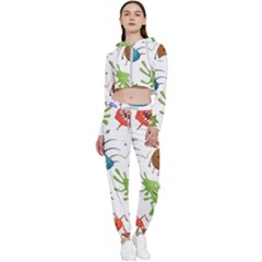 Dangerous Streptococcus Lactobacillus Staphylococcus Others Microbes Cartoon Style Vector Seamless P Cropped Zip Up Lounge Set by Ravend