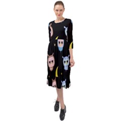 Cute Art Print Pattern Ruffle End Midi Chiffon Dress by Apen