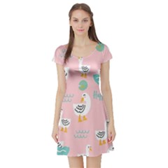 Cute Owl Doodles With Moon Star Seamless Pattern Short Sleeve Skater Dress by Apen