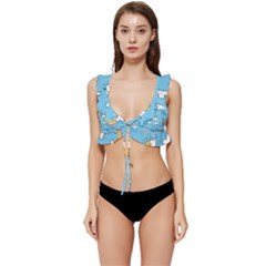 Sky Pattern Low Cut Ruffle Edge Bikini Top by Apen