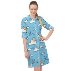 Seamless Pattern Vector Owl Cartoon With Bugs Long Sleeve Mini Shirt Dress by Apen