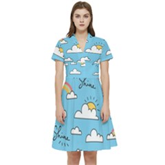 Seamless Pattern Vector Owl Cartoon With Bugs Short Sleeve Waist Detail Dress by Apen