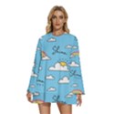 Seamless Pattern Vector Owl Cartoon With Bugs Round Neck Long Sleeve Bohemian Style Chiffon Mini Dress View1