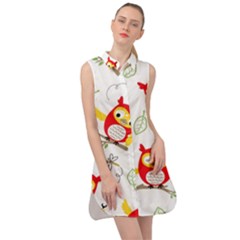 Seamless Pattern Vector Owl Cartoon With Bugs Sleeveless Shirt Dress by Apen
