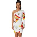 Seamless Pattern Vector Owl Cartoon With Bugs Long Sleeve One Shoulder Mini Dress View1