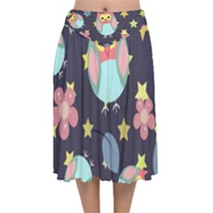 Owl Stars Pattern Background Velvet Flared Midi Skirt by Apen
