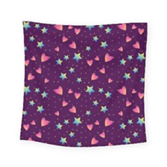 Colorful Stars Hearts Seamless Vector Pattern Square Tapestry (small) by Apen