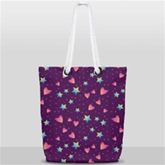 Colorful Stars Hearts Seamless Vector Pattern Full Print Rope Handle Tote (small) by Apen