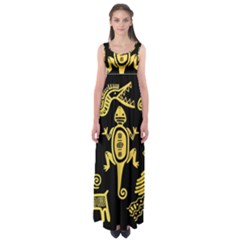 Mexican Culture Golden Tribal Icons Empire Waist Maxi Dress by Apen