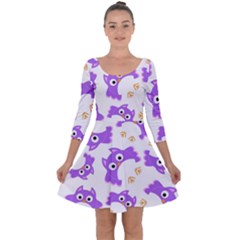 Purple Owl Pattern Background Quarter Sleeve Skater Dress by Apen