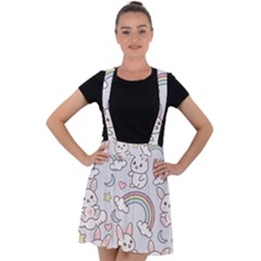 Seamless Pattern With Cute Rabbit Character Velvet Suspender Skater Skirt by Apen