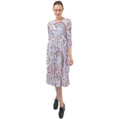 Seamless Pattern With Cute Rabbit Character Ruffle End Midi Chiffon Dress by Apen