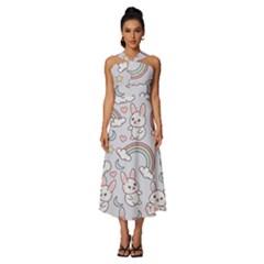 Seamless Pattern With Cute Rabbit Character Sleeveless Cross Front Cocktail Midi Chiffon Dress by Apen
