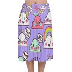 Cloud Seamless Pattern Velvet Flared Midi Skirt by Apen