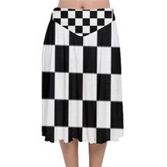 Chess Board Background Design Velvet Flared Midi Skirt by Apen