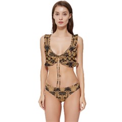 Cat Jigsaw Puzzle Low Cut Ruffle Edge Bikini Set by Jatiart