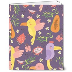 Exotic Seamless Pattern With Parrots Fruits 8  X 10  Hardcover Notebook by Ravend