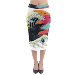 Retro Wave Kaiju Godzilla Japanese Pop Art Style Midi Pencil Skirt by Cendanart