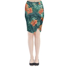 Green Tropical Leaves Midi Wrap Pencil Skirt by Jack14