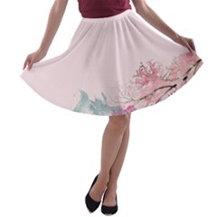 Pink Chinese Style Cherry Blossom A-line Skater Skirt by Cendanart