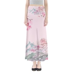 Pink Chinese Style Cherry Blossom Full Length Maxi Skirt by Cendanart