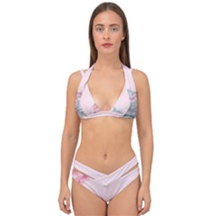 Pink Chinese Style Cherry Blossom Double Strap Halter Bikini Set by Cendanart