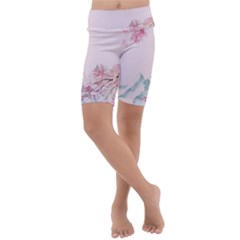 Pink Chinese Style Cherry Blossom Kids  Lightweight Velour Cropped Yoga Leggings by Cendanart