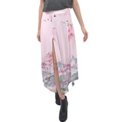 Pink Chinese Style Cherry Blossom Velour Split Maxi Skirt by Cendanart