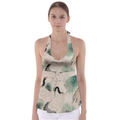Japanese Crane Painting Of Bird Tie Back Tankini Top by Cendanart