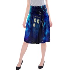 Tardis Doctor Who Space Galaxy Midi Beach Skirt by Cendanart