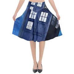 Tardis Doctor Who Space Blue Flared Midi Skirt by Cendanart