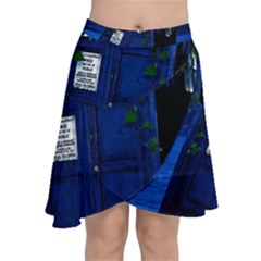 Stuck Tardis Beach Doctor Who Police Box Sci-fi Chiffon Wrap Front Skirt by Cendanart
