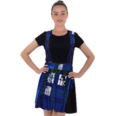 Stuck Tardis Beach Doctor Who Police Box Sci-fi Velvet Suspender Skater Skirt by Cendanart