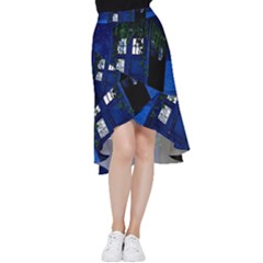 Stuck Tardis Beach Doctor Who Police Box Sci-fi Frill Hi Low Chiffon Skirt by Cendanart