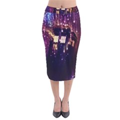 Tardis Regeneration Art Doctor Who Paint Purple Sci Fi Space Star Time Machine Velvet Midi Pencil Skirt by Cendanart