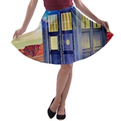 Tardis Wilderness Doctor Who A-line Skater Skirt by Cendanart