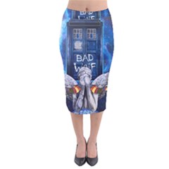 Doctor Who Adventure Bad Wolf Tardis Velvet Midi Pencil Skirt by Cendanart